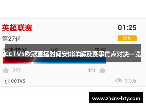 CCTV5欧冠直播时间安排详解及赛事焦点对决一览